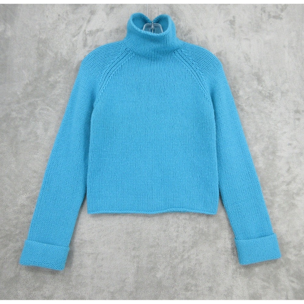 VTG DKNY Sweater Womens Size XS Blue Lambswool Chunky Knit Roll Neck 90s Preppy
